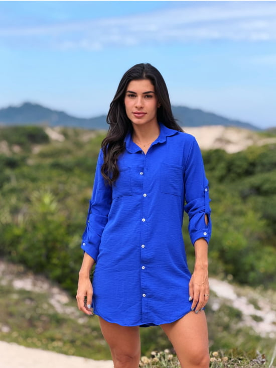 Conjunto Saída de Praia Camisão e Short Verão - Não transparente - Ideal para uso casual e praia