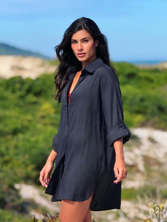 Saída de Praia Camisa Chemise Lisa