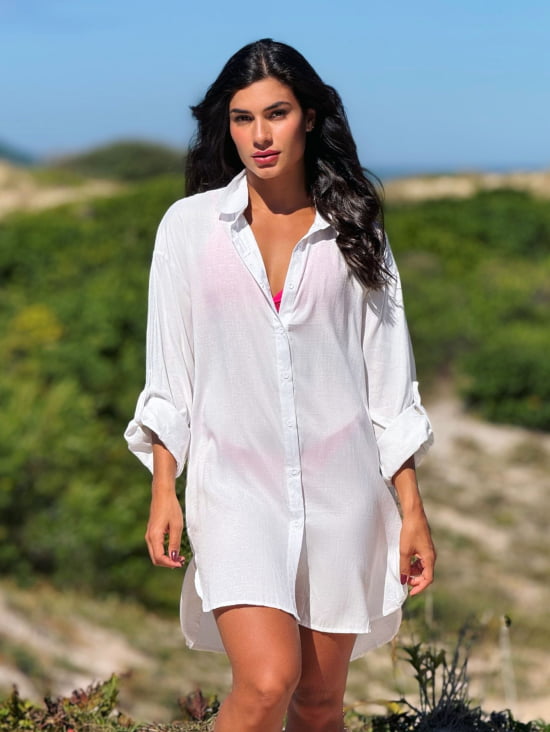 Saída de Praia Camisa Chemise Lisa