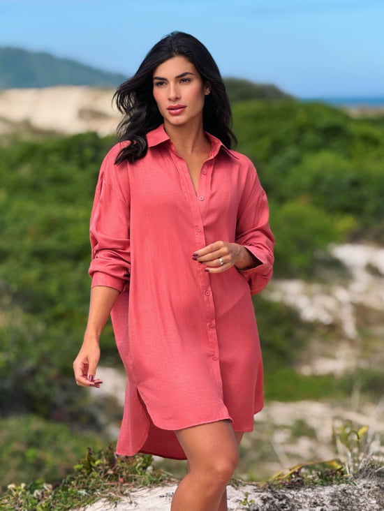 Saída de Praia Camisa Chemise Lisa