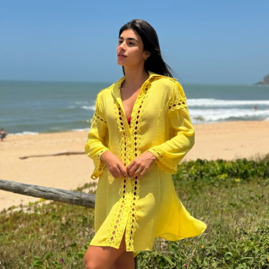 SAÍDA DE PRAIA CAMISA CURTO LUXO MANGA ¾ 