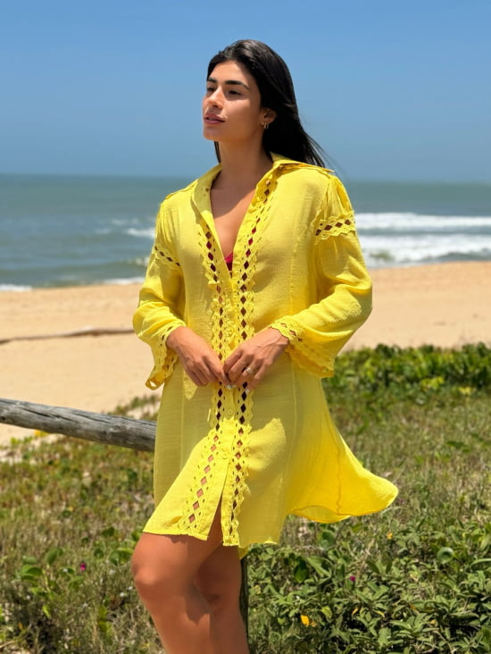 SAÍDA DE PRAIA CAMISA CURTO LUXO MANGA ¾ 