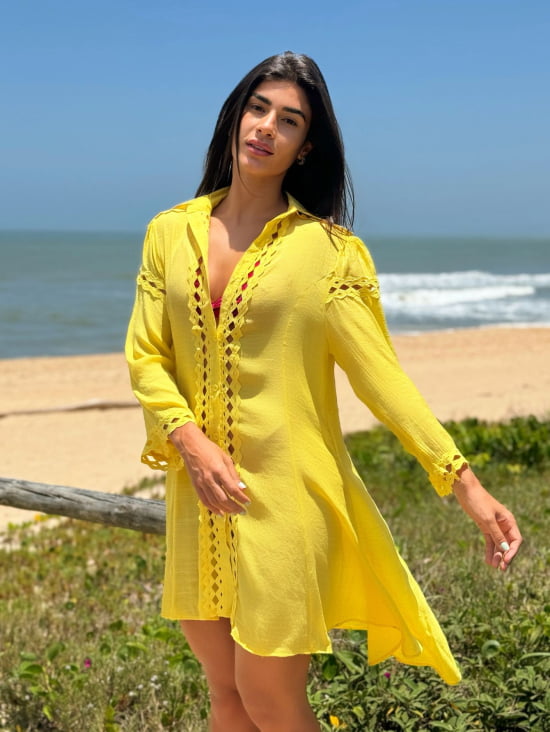 SAÍDA DE PRAIA CAMISA CURTO LUXO MANGA ¾ 