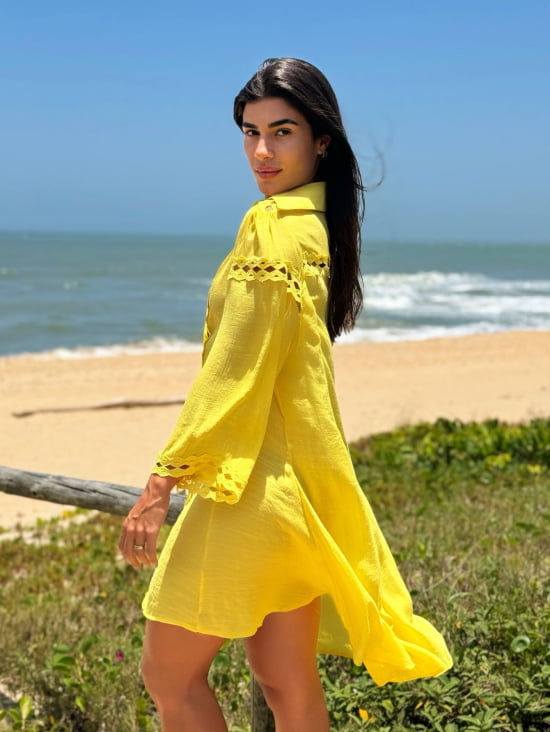 SAÍDA DE PRAIA CAMISA CURTO LUXO MANGA ¾ 