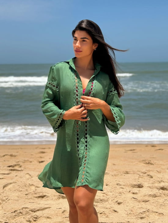 SAÍDA DE PRAIA CAMISA CURTO LUXO MANGA ¾ 