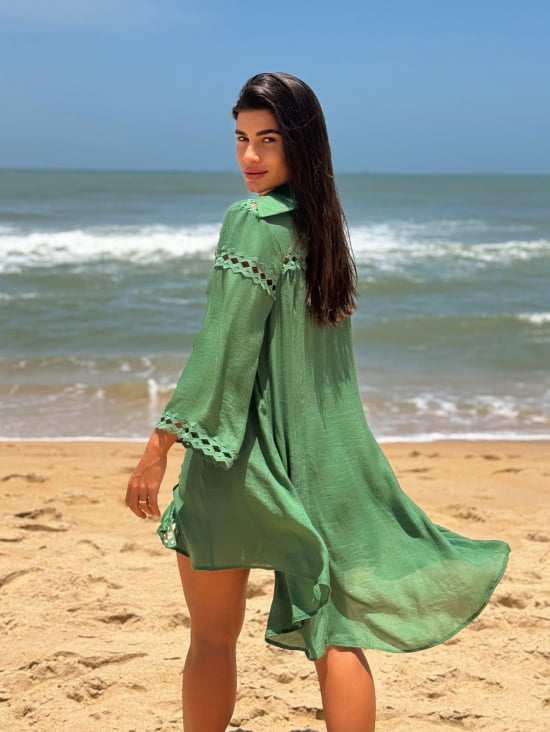 SAÍDA DE PRAIA CAMISA CURTO LUXO MANGA ¾ 