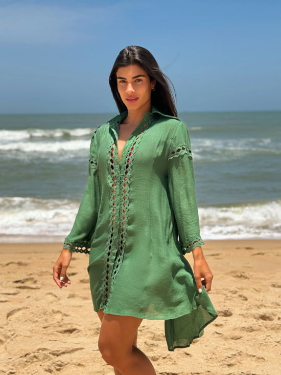 SAÍDA DE PRAIA CAMISA CURTO LUXO MANGA ¾ 