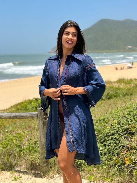 SAÍDA DE PRAIA CAMISA CURTO LUXO MANGA ¾ 