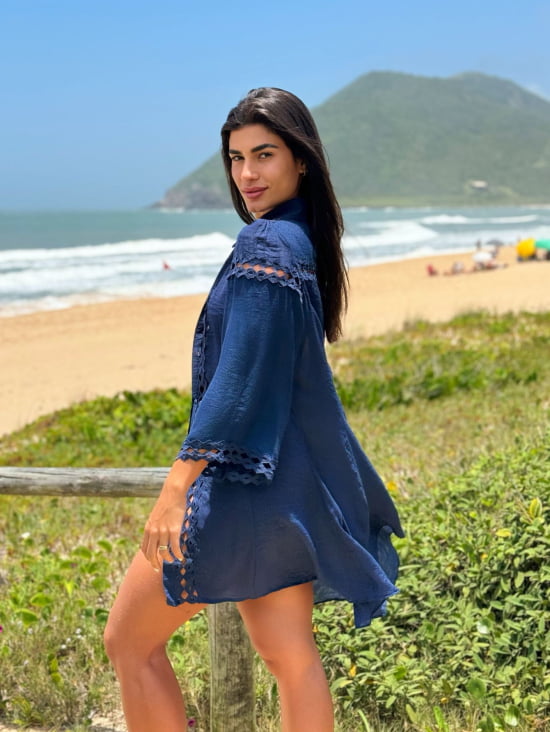 SAÍDA DE PRAIA CAMISA CURTO LUXO MANGA ¾ 