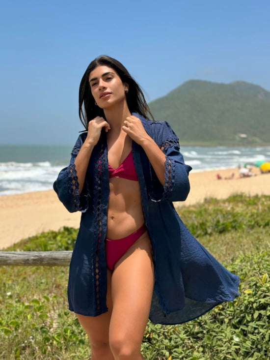 SAÍDA DE PRAIA CAMISA CURTO LUXO MANGA ¾ 