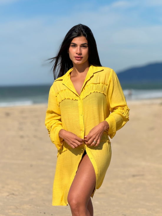 Saída De Praia Camisa Elegante Manga Longa