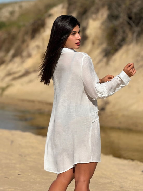 Saída De Praia Camisa Elegante Manga Longa