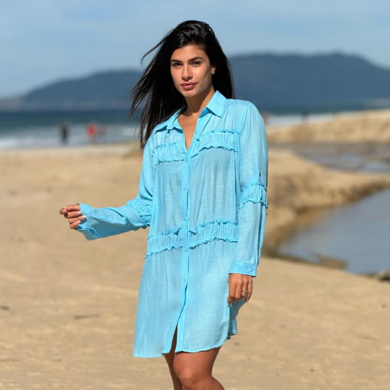 Saída De Praia Camisa Elegante Manga Longa