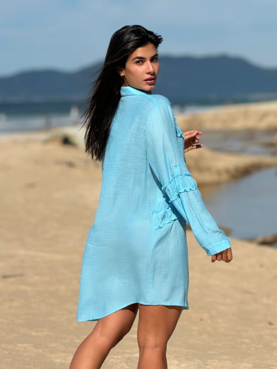 Saída De Praia Camisa Elegante Manga Longa