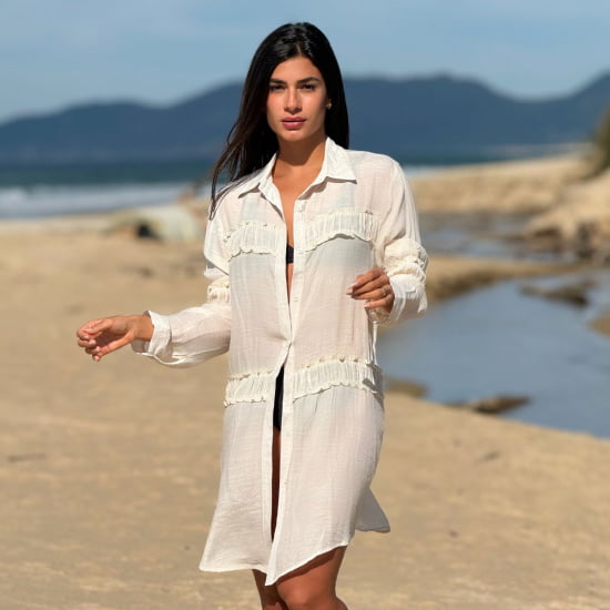 Saída De Praia Camisa Elegante Manga Longa