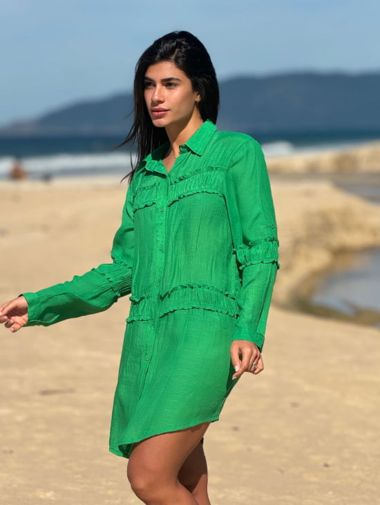 Saída De Praia Camisa Elegante Manga Longa