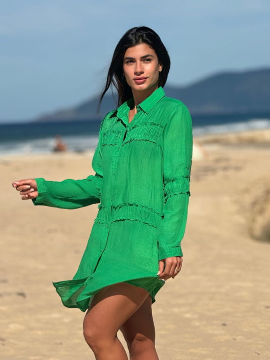 Saída De Praia Camisa Elegante Manga Longa