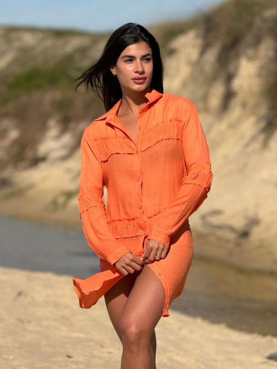 Saída De Praia Camisa Elegante Manga Longa