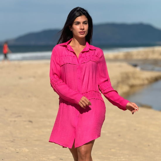 Saída De Praia Camisa Elegante Manga Longa