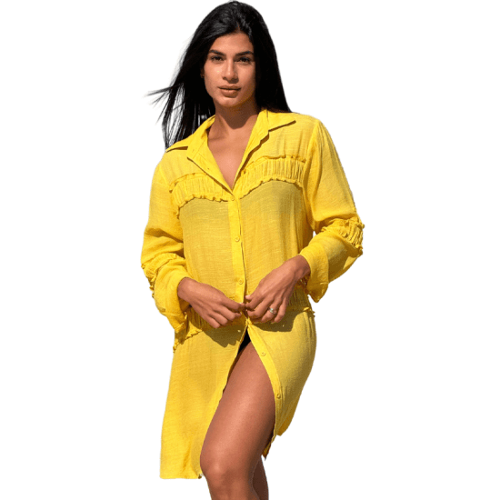 Saída De Praia Camisa Elegante Manga Longa