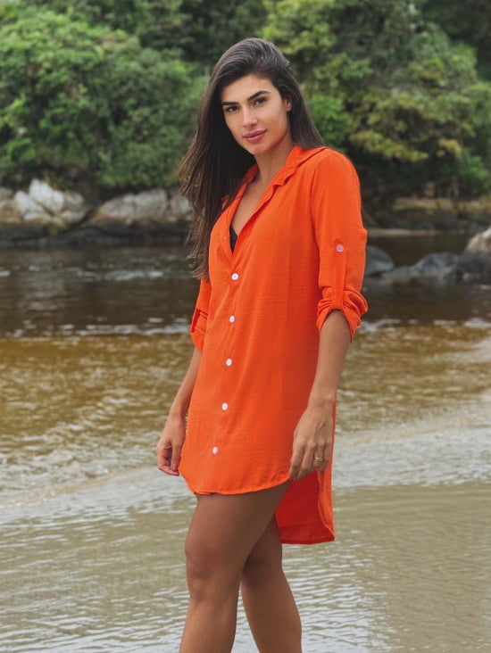 Saída de Praia Camisa/Vestido Manga 3/4 