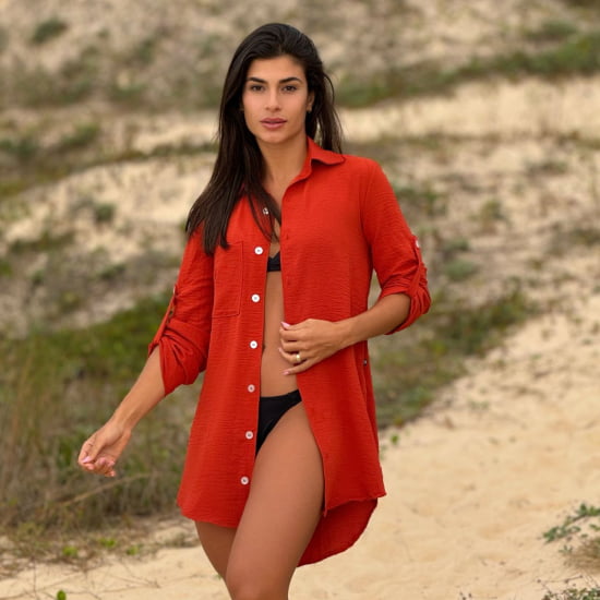 Saída de Praia Camisa/Vestido Manga 3/4 