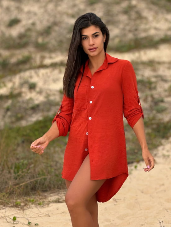 Saída de Praia Camisa/Vestido Manga 3/4 