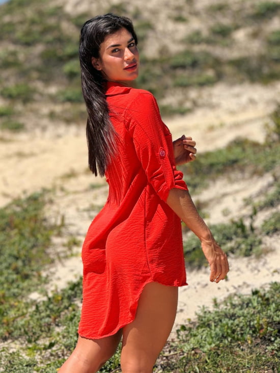 Saída de Praia Camisa/Vestido Manga 3/4 