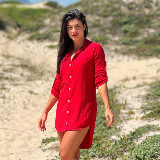 Saída de Praia Camisa/Vestido Manga 3/4 