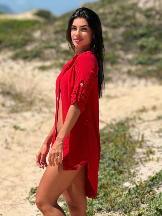 Saída de Praia Camisa/Vestido Manga 3/4 