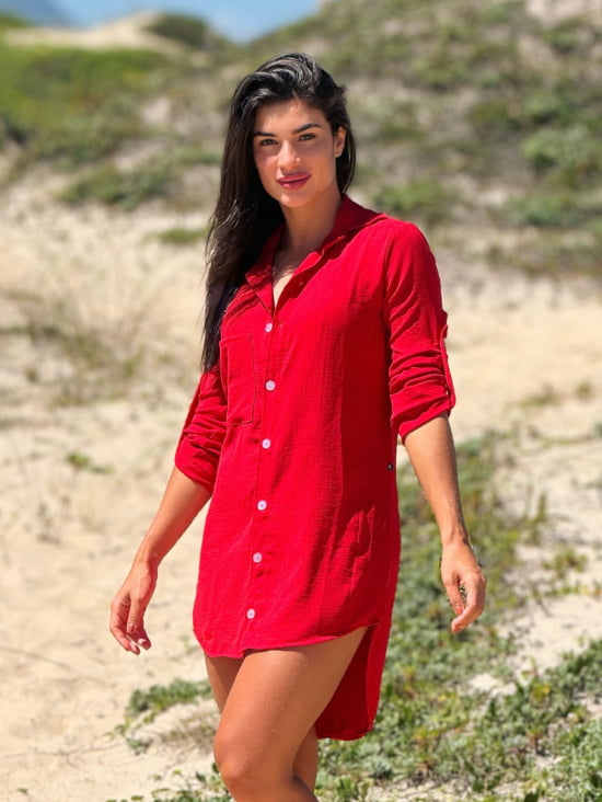 Saída de Praia Camisa/Vestido Manga 3/4 