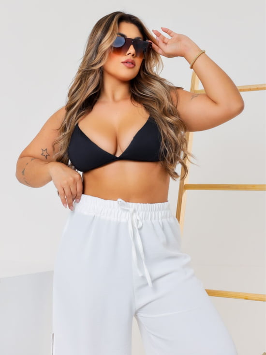 Saída Praia Calça Pantalona Com Fenda Plus Size 