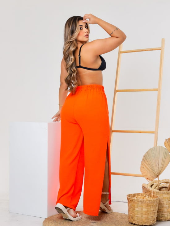 Saída Praia Calça Pantalona Com Fenda Plus Size 