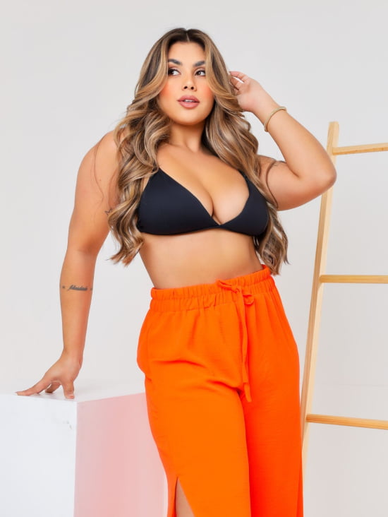 Saída Praia Calça Pantalona Com Fenda Plus Size 