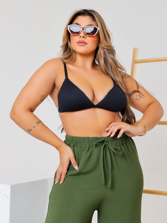 Saída Praia Calça Pantalona Com Fenda Plus Size 