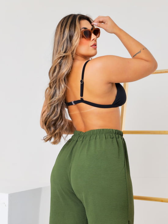 Saída Praia Calça Pantalona Com Fenda Plus Size 